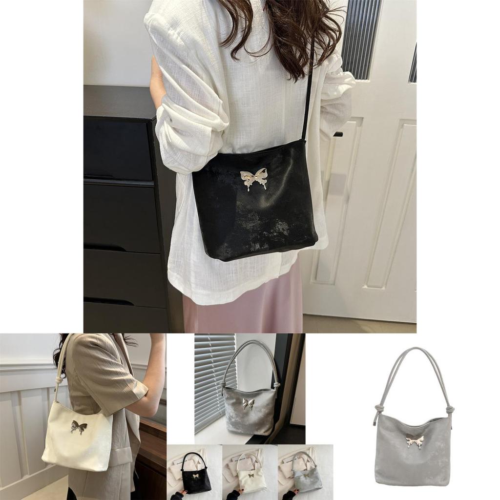 Stylish Large Capacity Women's Bucket Tote Bag With Fashionable Butterfly Design Perfect For Daily Commuting In Black White And Gray Colors