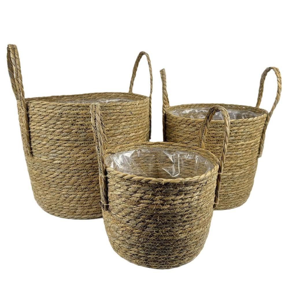 Handcrafted Straw Rope Indoor Plant Basket with Liner