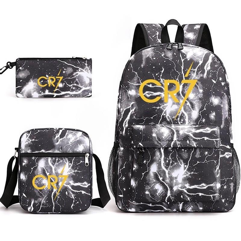 CR7 Youth Printed Backpack With Shoulder Pouch Set Middle School Students Durable Oxford Fabric Breathable Shockproof