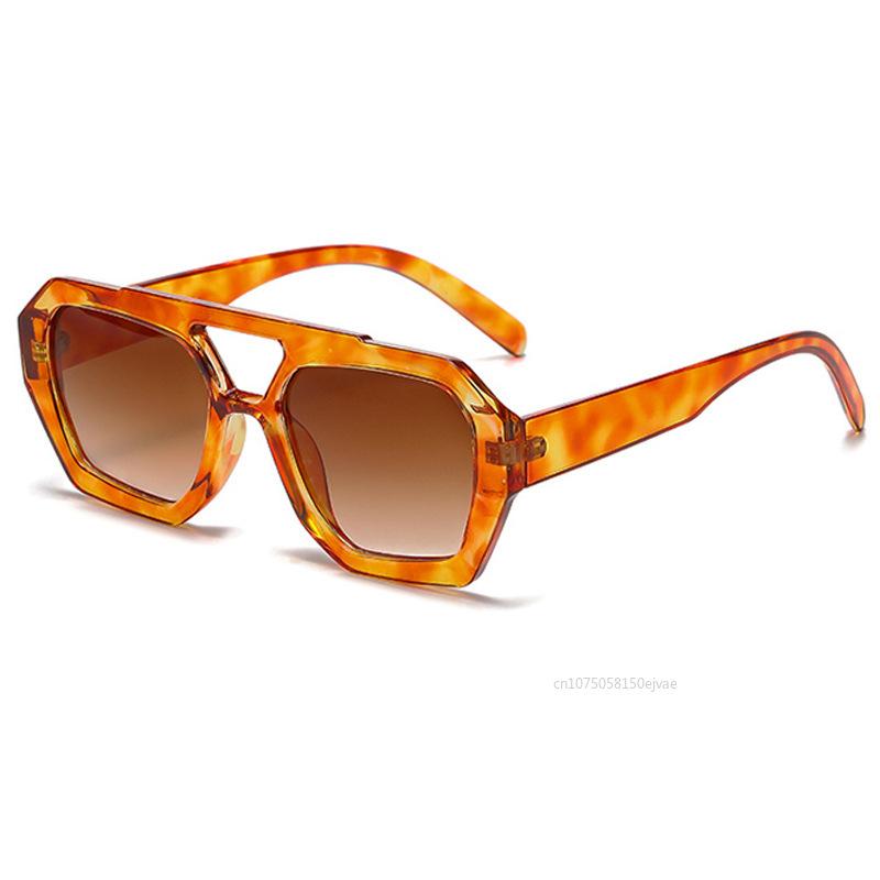 Retro Double Bridges Women'S Sunglasses Leopard Tea Gradient Shades Eyewear Brand Designer Sun Glasses  Uv400