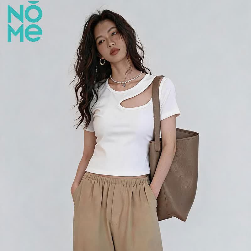 NOMe Women's Slim Fit French Style Short Sleeve Crop Top