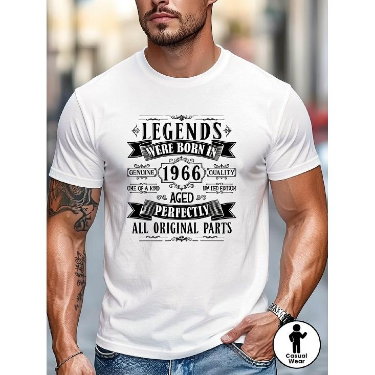 Men'S 1966 Vintage Limited Edition T-Shirt - 59Th Birthday Gift Suitable For 1966 Birth Year Celebration, Bohemian Crew Neck Short Sleeve Shirt With