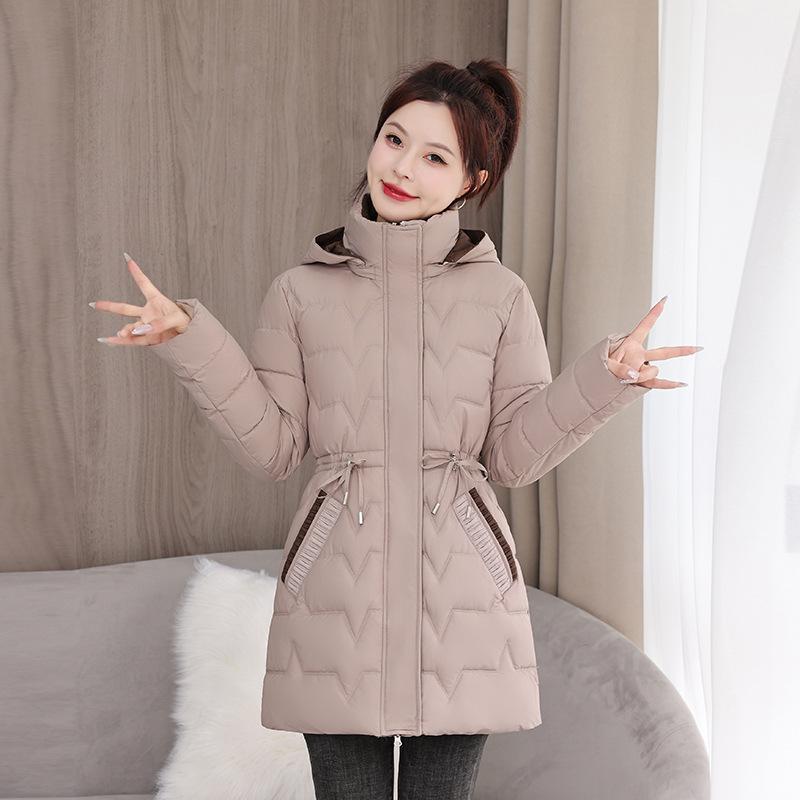 Damen Wintermantel im koreanischen Stil - Schlank geschnitten, dick, warm, mittellang, wattierte Jacke