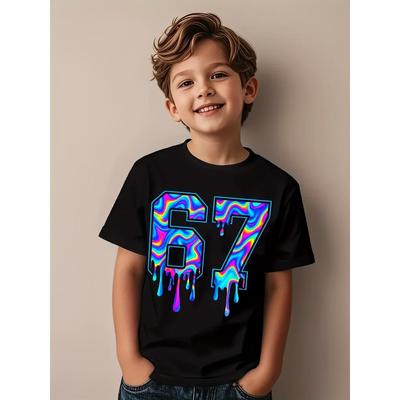 Taglie Europee Bambini T-shirt Morbida Traspirante Vortex 67 Stampa Gocce | Girocollo, Vestibilità Regolare, Top Casual per Ragazzi