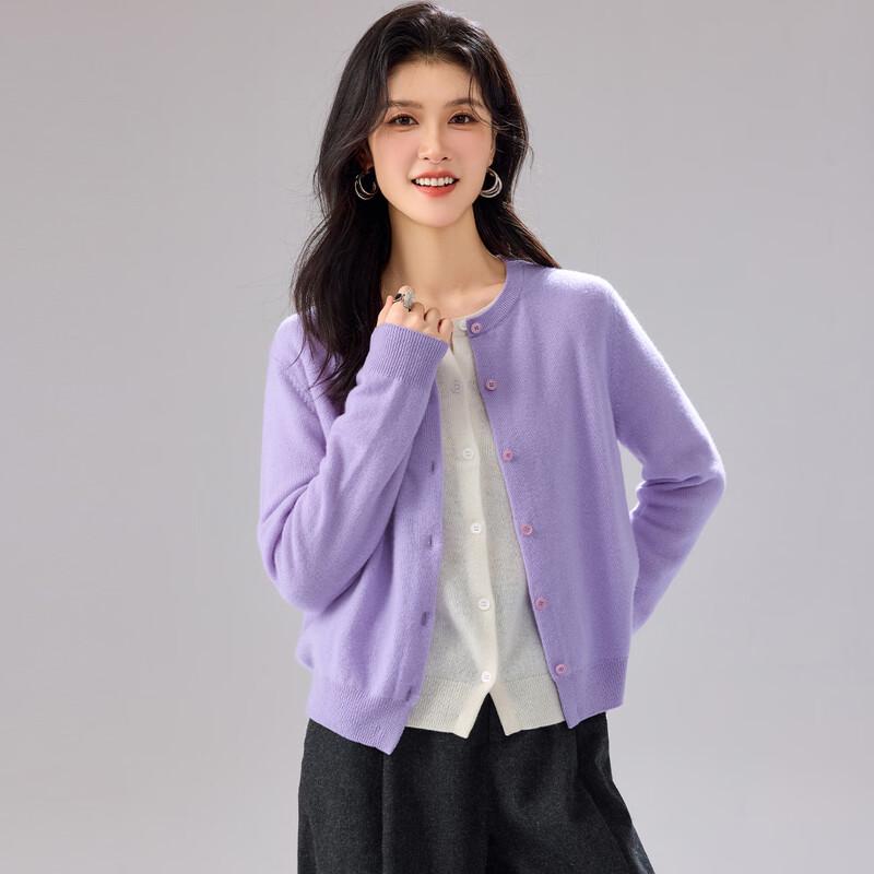 JINJU 100% Cashmere Round Neck Cardigan