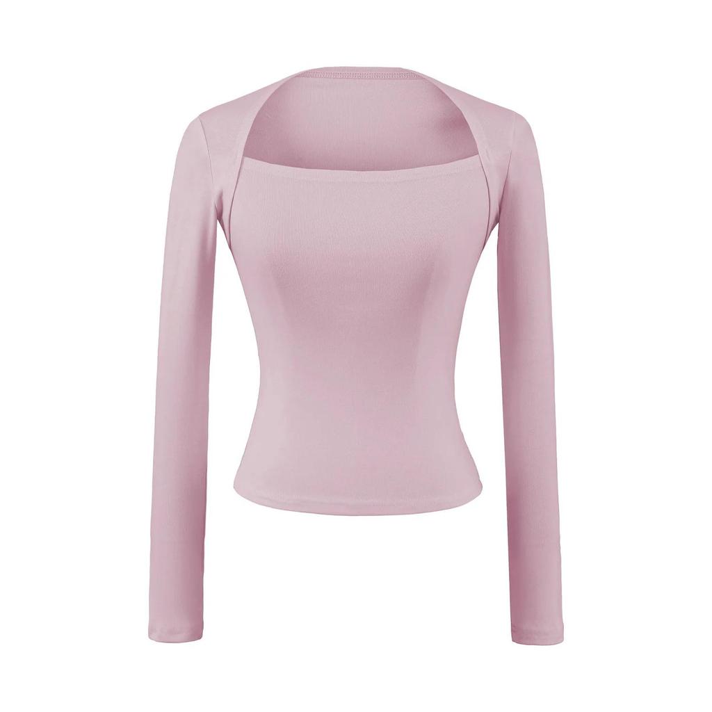 Hot Girl Square Neck Off-Shoulder Slimming Long Sleeve Top for Women
