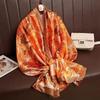Classic versatile silk scarf women's spring and autumn summer thin mulberry silk scarf long beige plaid shawl dual-purpose