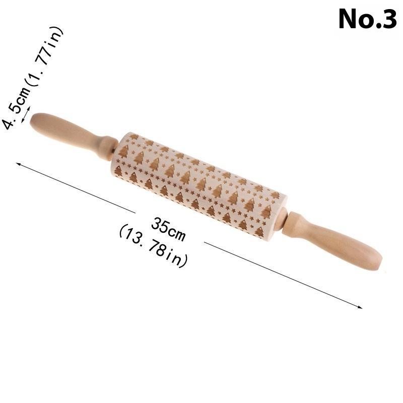 Weihnachten 35X4,5Cm Holz Nudelholz Rock Schneeflocke Elch Graviert Backen Kekse Nudelholz Für Kuchen Gemustert Backen 3D Form