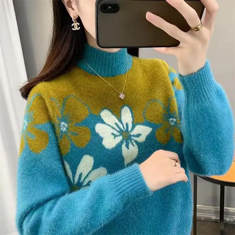 Pulover pentru Femei Toamnă Iarnă Îngroșat Pulover Cald Tricotat în Dungi Gât Rotund Strat de Bază Elastic Mânecă Lungă Jumper Supradimensionat Topuri