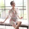 Sexy Chiffon Print Kimono Nightgown Set - See-Through Japanese-Inspired Lingerie