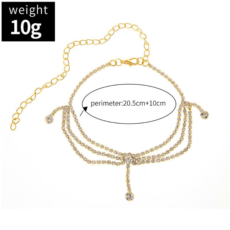 Tassels Style Inlaid Cubic Zirconia Chain Anklet for Women Fashion copper Color Ankle Beach Feet Chain Bracelet Foot Jewelry