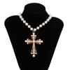 Goth Simulation Pearl Cross Pendant Necklace for Women Y2k Gothic Jewelry Chokers Cross Party Jewelry Gifts