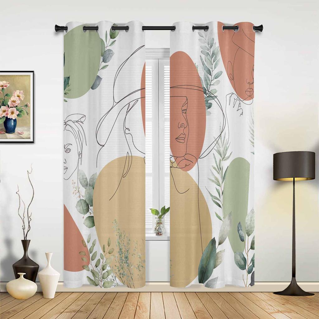 Boho Abstract Leaves Window Curtains for Living Room Luxury Bedroom Curtain Kitchen Blinds Drapes Curtains