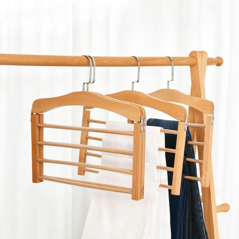 1Pc Premium Space-Saving Multi-Tier Wooden Pants Hanger - Durable Composite Wood Organizer For Ties, Scarves & More