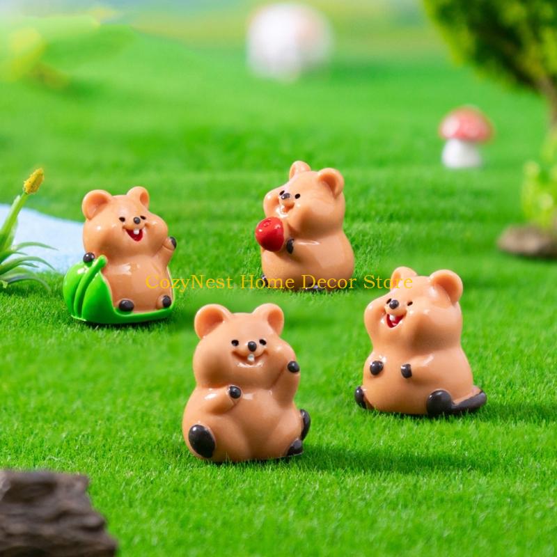 92MF Set of 4 Quokka Themed Miniature Resins Sculptures Funny Desktop Ornaments Set Craft With Realistic Detail And Color