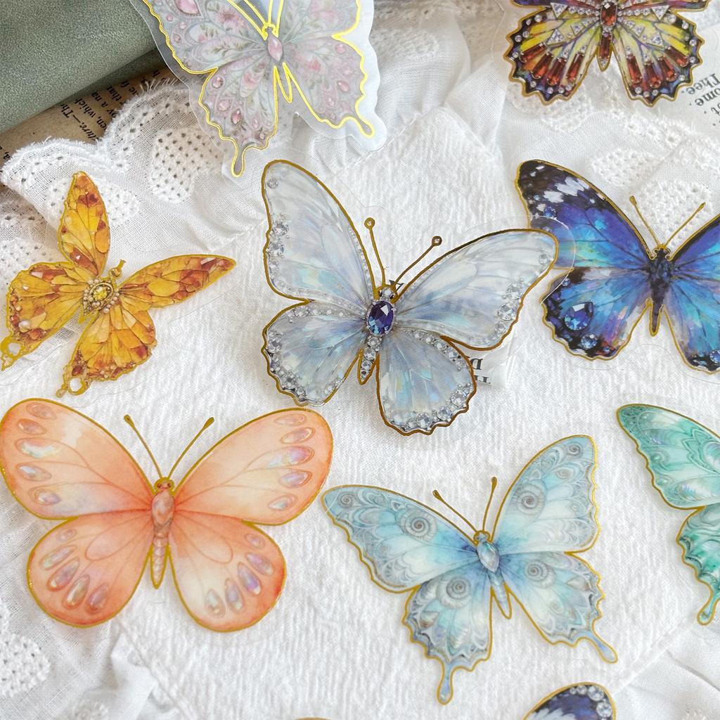 50 Pieces of Gemstone Butterfly Gold-stamped PET Sticker Handbook Materials