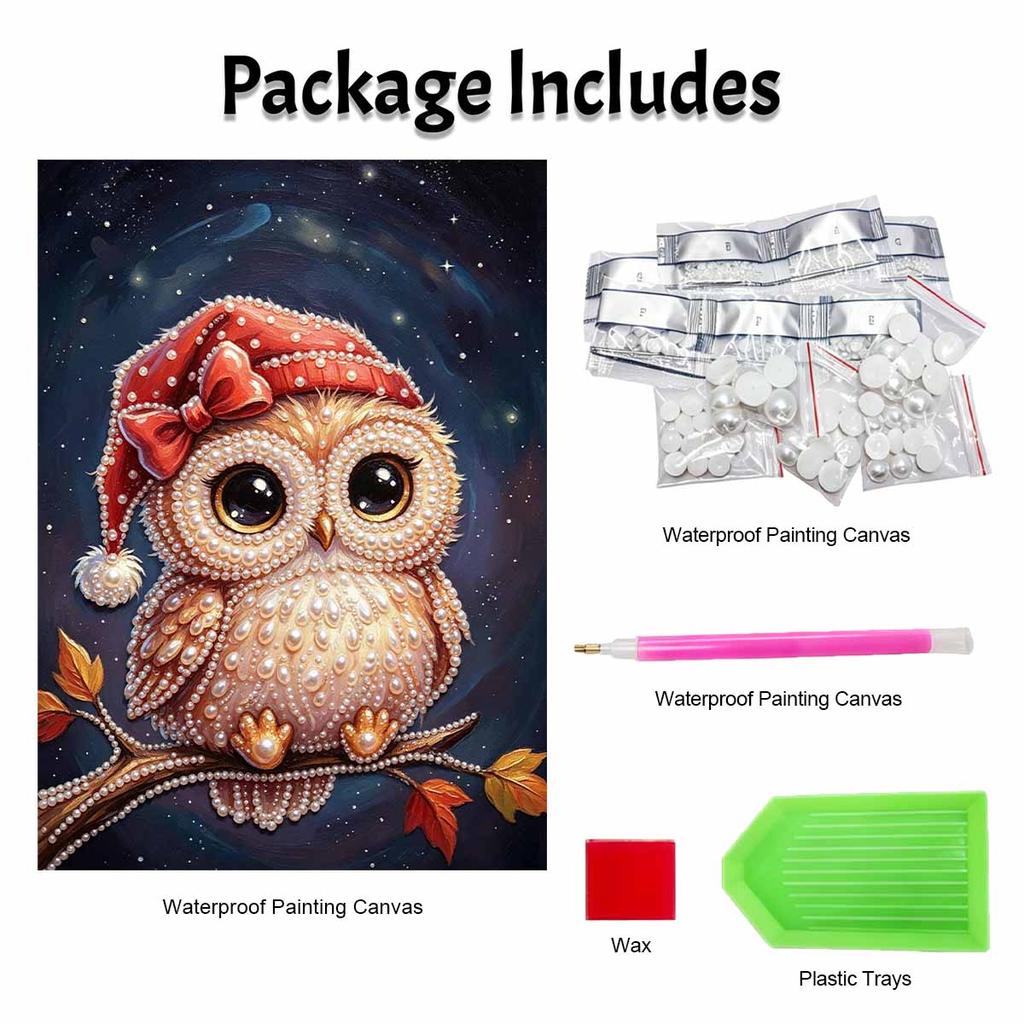 Framed Pearl Bead Painting Kit Christmas Owl Design DIY Shiny Canvas Art Relaxing Craft Gift for Craft Lovers Creative Wall Decor Projects