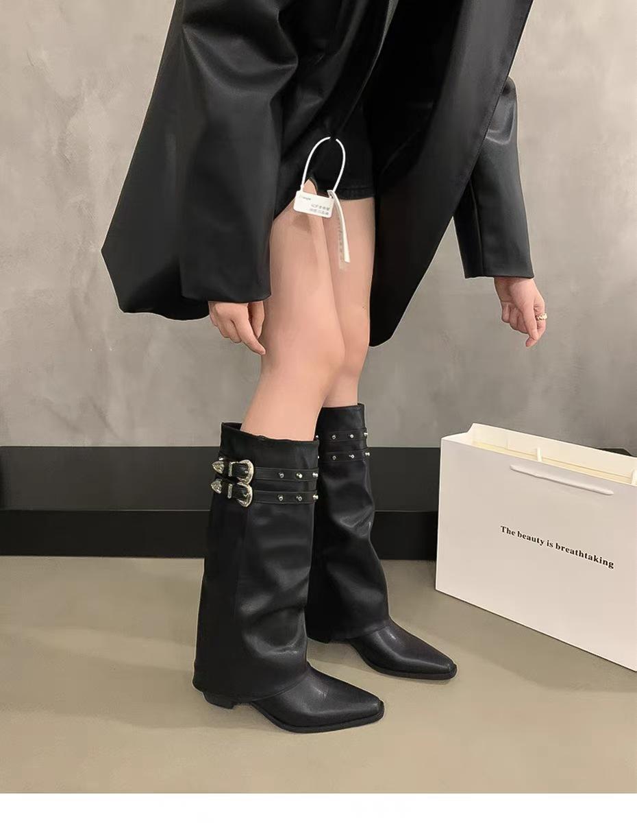 

Ботинки до колена в стиле Spice Girl панк с плиссировкой, женские новые, в стиле тяжелой промышленности, локомотивные, рыцарские, с рукавами-брюками. 40 чёрный