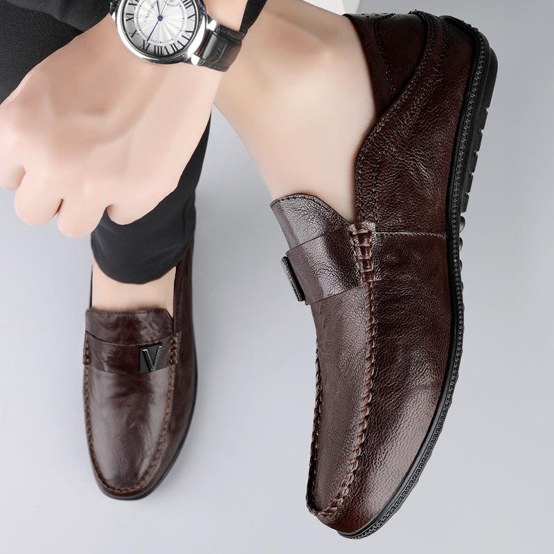Fashion Casual Slip-On Shoes 2025 Men's Genuine Leather Loafers Comfortable Soft Sole Breathable Driving Moccasins for Men Size 36-45