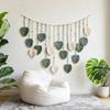 Cotton Rope Wall Hanging with Leaf Ornaments Handmade for Bedroom, Studio