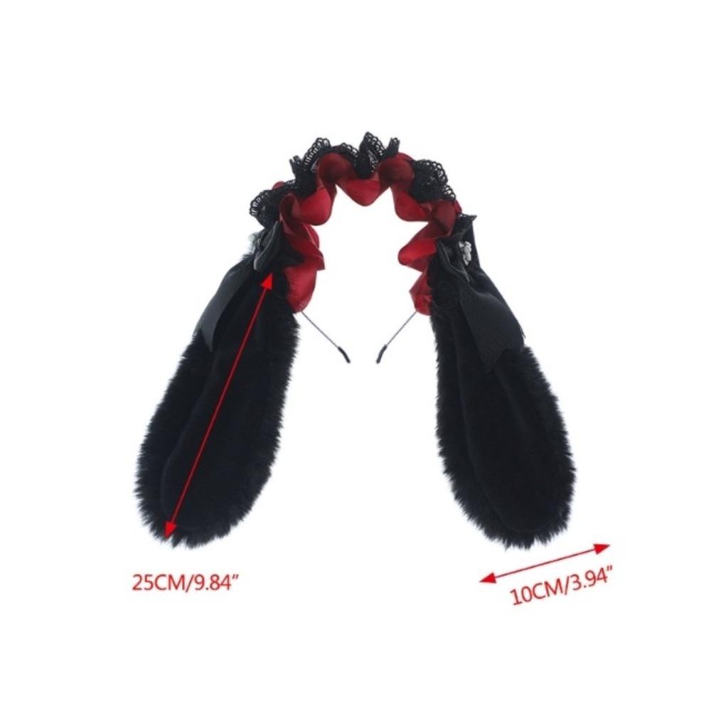 Sweet Bowknot Plush Bunny Hair Hoop Ribbon Lace Cosplay Hair Bands Cute Furry Lop Ear Headwear Anime Expo