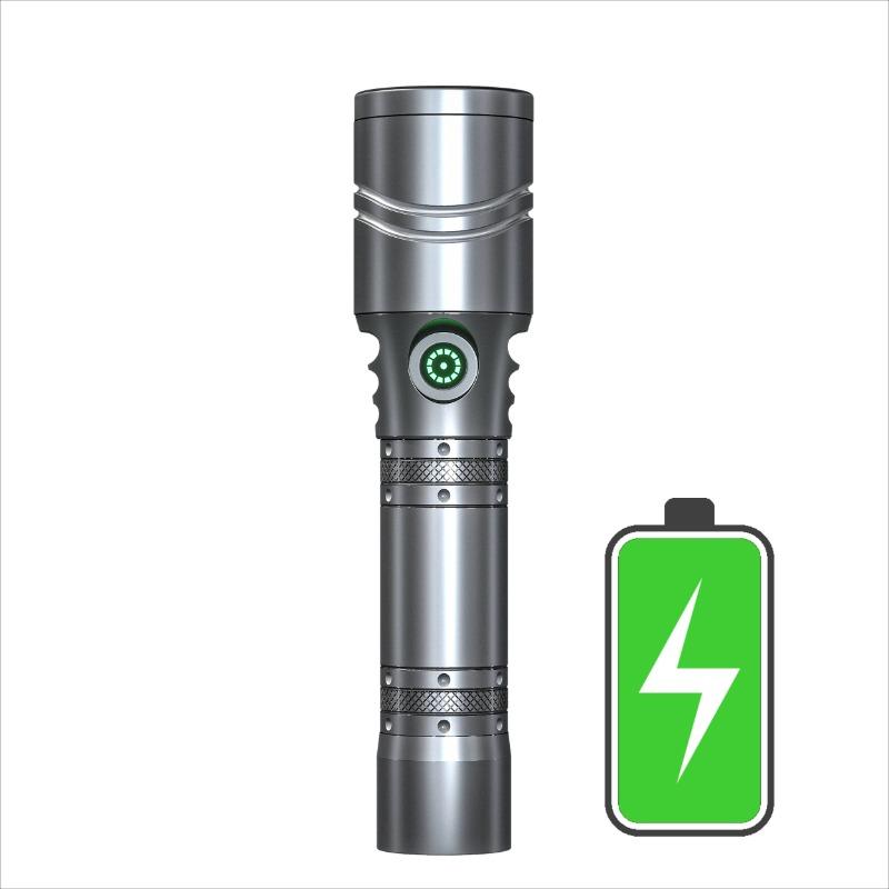 

Professional Laser Flashlight Aluminum Alloy Rechargeable Searchlight 1200mAh Battery Super Bright Beam Diving Hunting Patrol SILVERY