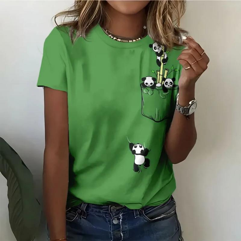 Fashion Women's Crew Neck T-Shirt Crew Neck Short Sleeve 3D Color Printing