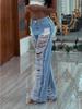 European Women's Ripped Fringed Streetwear Loose Jeans