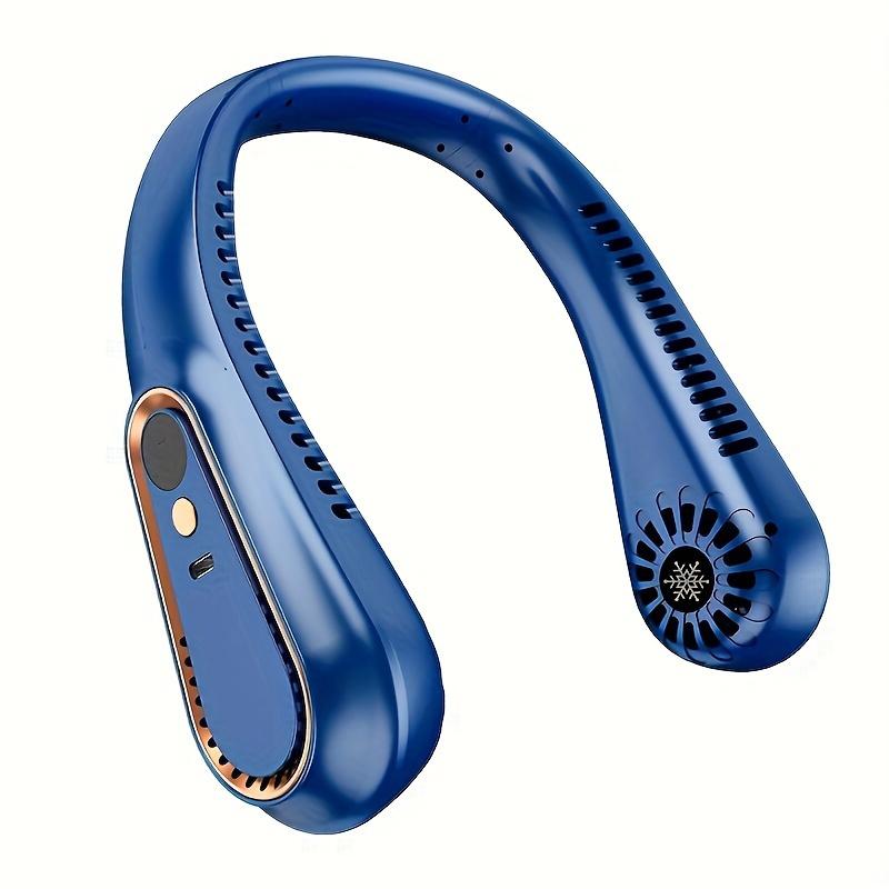 

1 шт., безлопатевий підвісний шийний вентилятор, портативний USB-акумуляторний вентилятор із 5 швидкостями вітру та цифровим дисплеєм синій