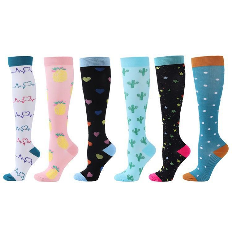 6 PAAR Kompressionssocken für Männer Frauen Laufen Krankenschwesternsocken Krankenschwestern Sport Damen Dame Damen Laufen Blumen Tier Frucht