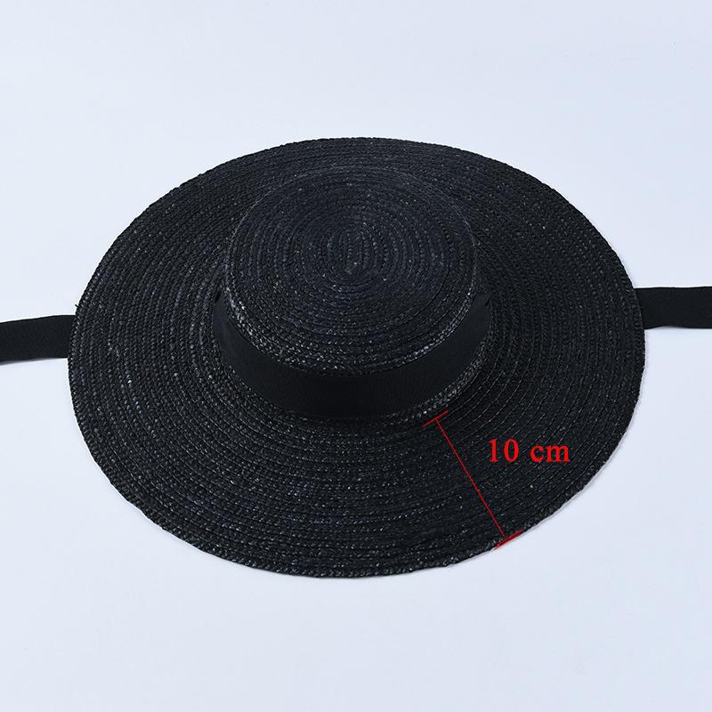 USPOP New French Style Vintage Shallow Crown Straw Hats Women Straw Sun Hats Long Ribbon Natural Wheat Straw Beach Hat