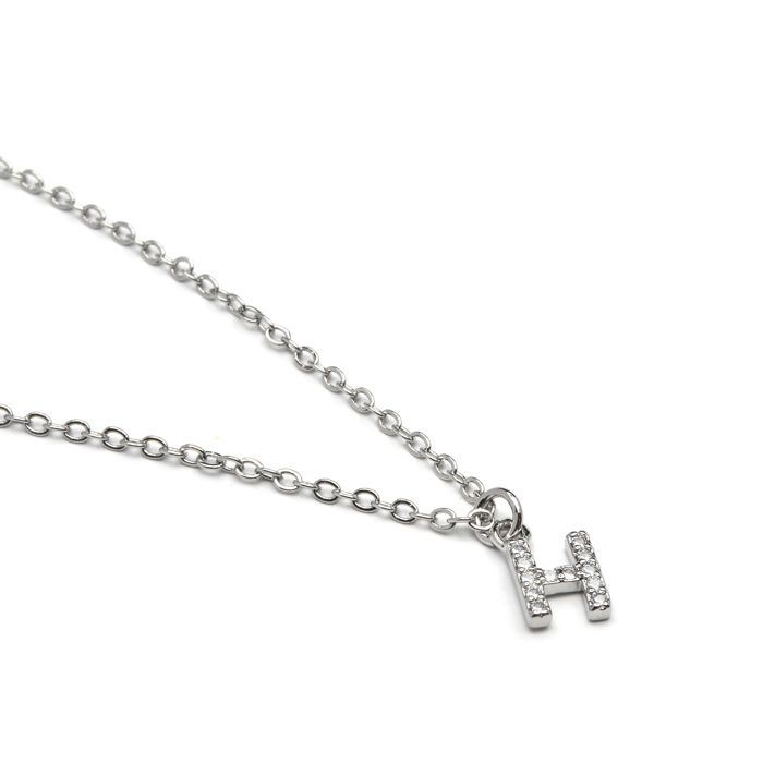 Luxenter Necklace with Shiny Silver Zirconium - Alphabet H