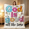 God Is Good All The Time Quote Flannel Throw Blanket, Daisy Star Text Print Soft Cozy Blanket for Sofa Bedroom Religious Home Decor Gift