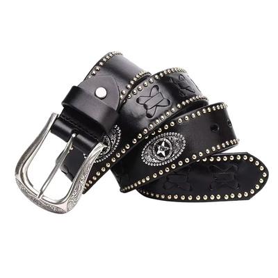 3.8CM Metal Rivet Belt Luxury Designers Men Punk Cowskin Genuine Leather Belt Male Rock Hip Hop Strap Waist