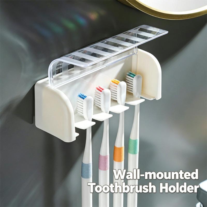 No‑Drill Wall‑Mount Toothbrush Holder Dustproof Waterproof Bathroom Storage Rack For Household Washroom Toiletry Organizer