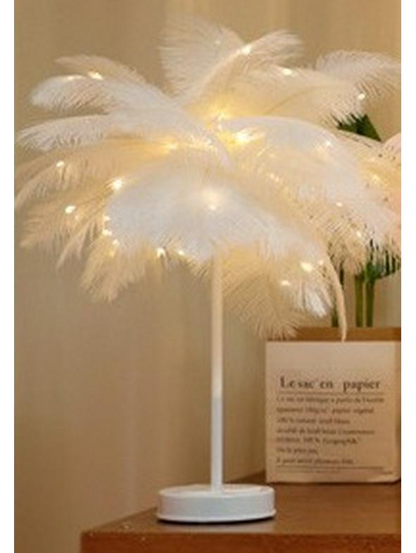 Ostrich Feather Bedside Lamp – Warm Decorative Light for Bedroom or Wedding Room