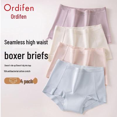 ODFIN Women's High-Waist Antibacterial Seamless Cotton Boxer Briefs