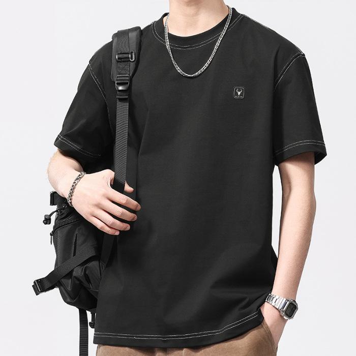 

Новая летняя мужская футболка с круглым вырезом, с коротким рукавом, тонкая, повседневная, молодежная, с рукавом до локтя 4XL чёрный