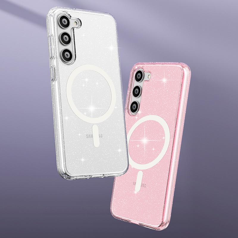 The New Samsung S23Plus Flash Powder Magnetic Mobile Phone Case Is Suitable for S23plus Terminator Transparent Anti-drop Protective Case.