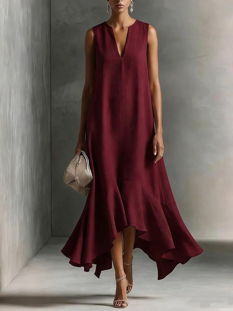 Fashion Deep V-neck Sleeveless Elegant Slimming Irregular Hem Dress