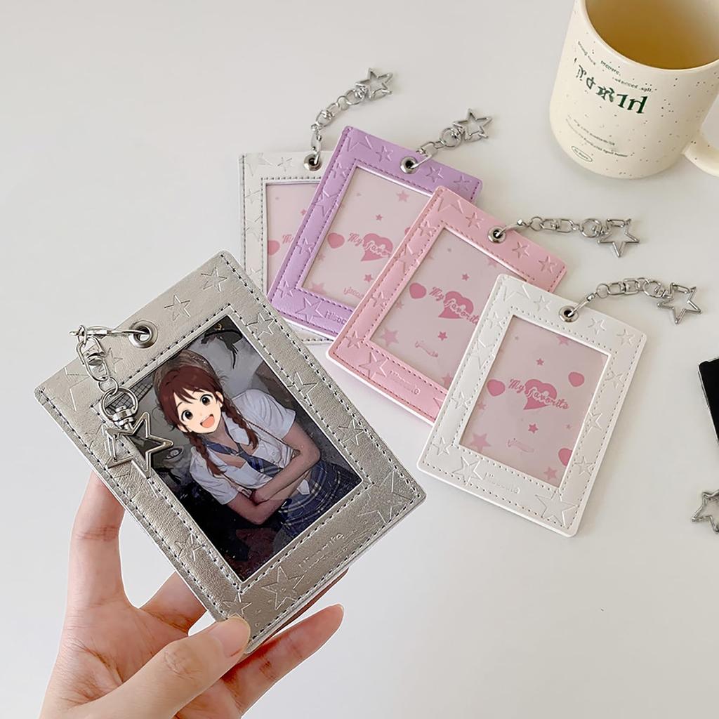 Yemax Card Trading Card Case with Star Clear PU Perfect for Oshikatsu Photo and with Card Loader and Snap White Holder, Pattern, Stamp, Window,