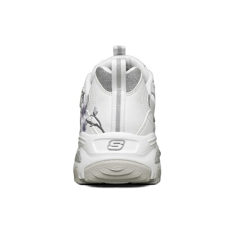 Skechers DLites 1.0 Cuir Floral Sport Confort Basse Top Lifestyle Chaussures Baskets Femme Blanc 149239-WLV