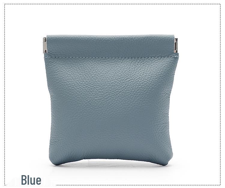 Münzbörse aus Rindsleder mit Lychee-Maserung mit automatischem Verschluss – Tragbares Aufbewahrungstäschchen für kabellose Ohrhörer