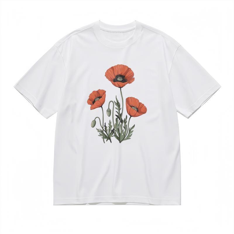 

Men s Fashion Comfortable Classic T-Shirt Vibrant Red and Green Petal Art Tee 4XL