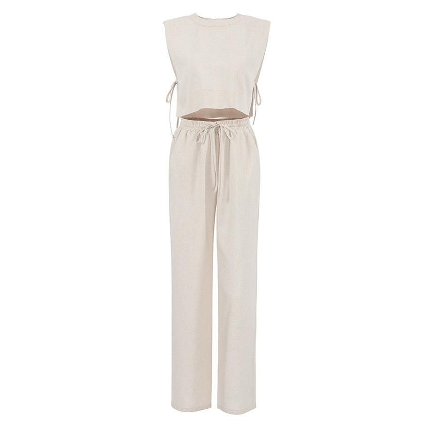 Fashion Cotton and Linen Suit Women's Clothing 2025 Summer New Shoulder Pads Sleeveless Top Trousers Two-piece Set European and American Casual