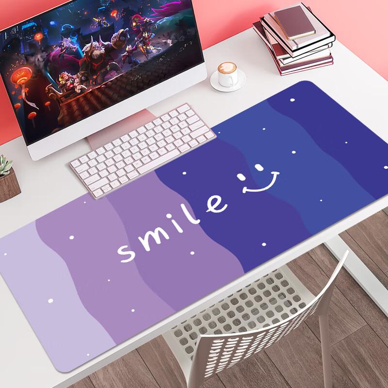 Large Mouse Pad for And Desk Mat, Precision Edge-Locked Non-Slip Keyboard Pad for Desktop Computer Table, 800*300MM Purple Gradient Smiley Face