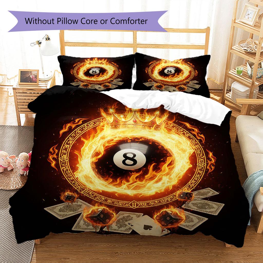 Brennende Kugel Muster Bettwäsche Steppdecke Set Bettbezug Kissenbezug Heimdekoration Geburtstagsgeschenk (1 Bettbezug + 2 Kissenbezüge, ohne Füllung)