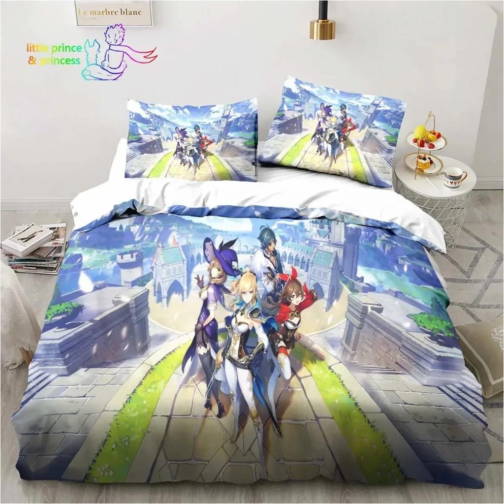 Genshin Impact Anime Bedding Set 3D Printed Suitable For Bedroom Duvet Cover Set With Pillowcases Kids Home Textile