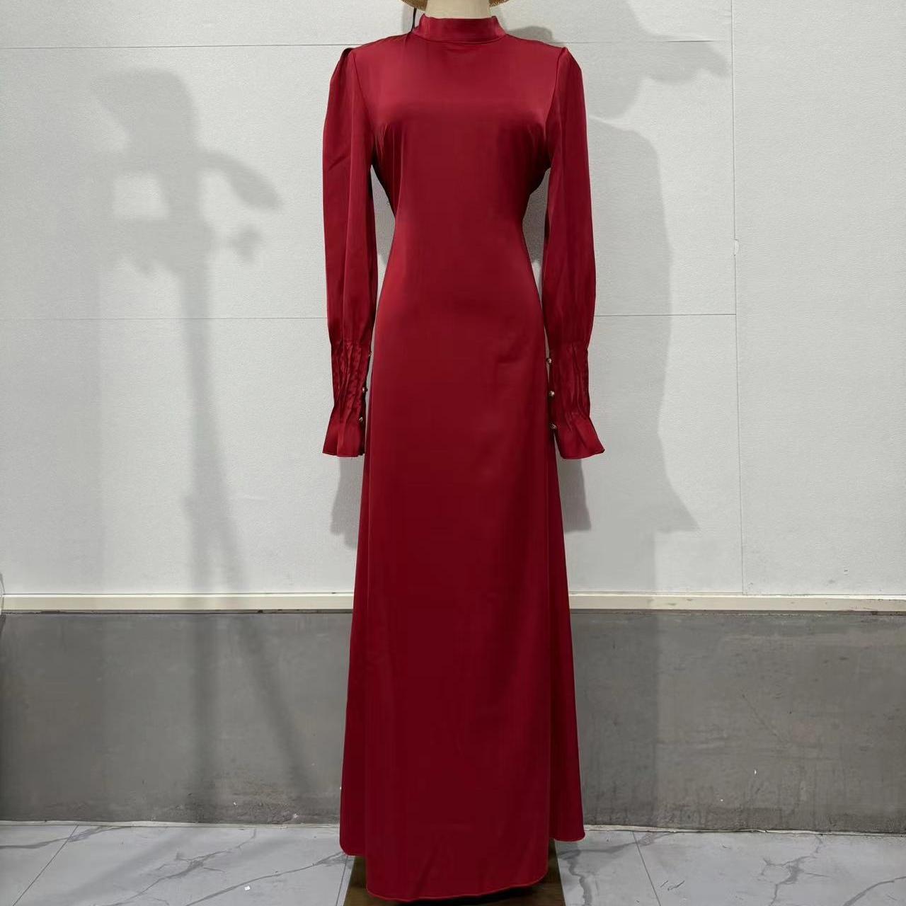 

GMXIA Осеннее плиссированное платье на талии в дворцовом стиле S красный