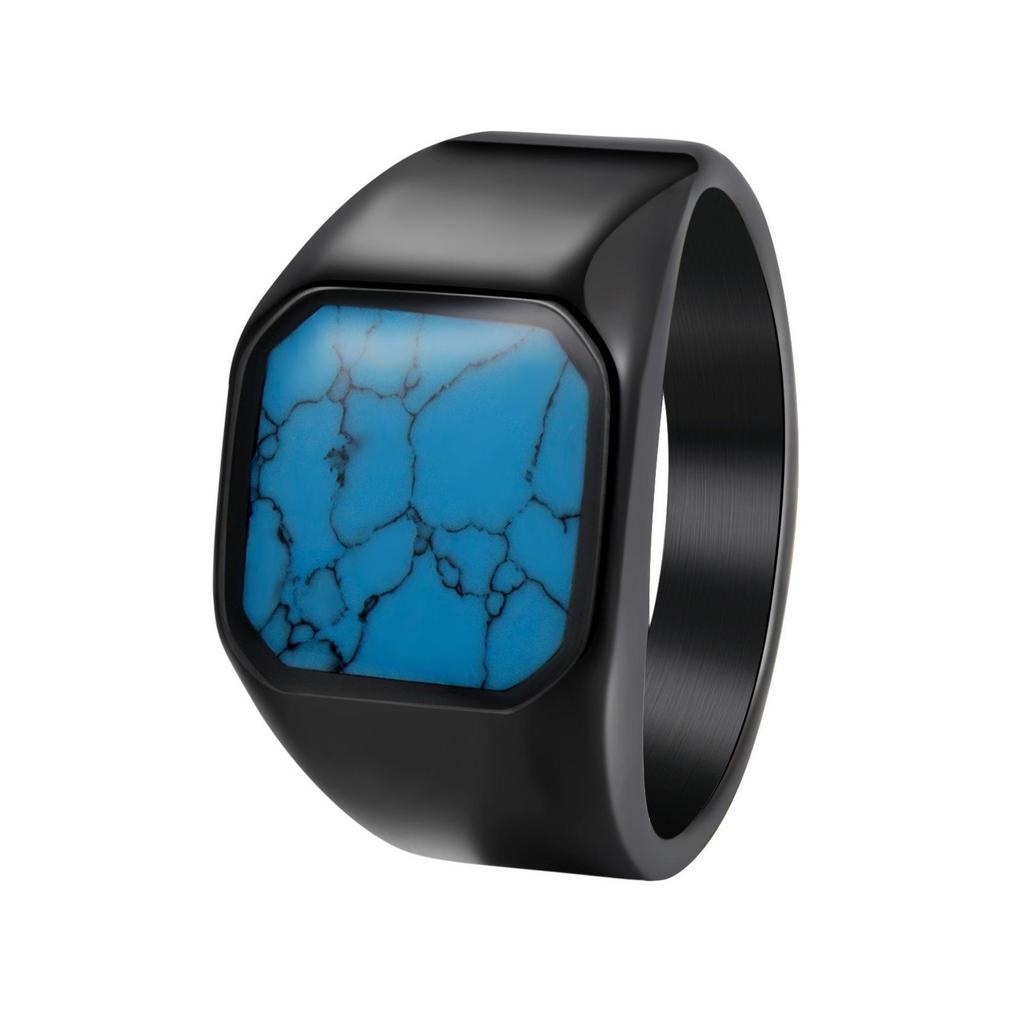 Cross-Border Stainless Steel Couple Wedding Rings with Turquoise, Opal & Seal Designs